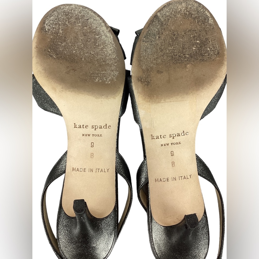 Kate Spade Marlena Pewter Leather Bow Slingback Heels - Picture 7 of 8